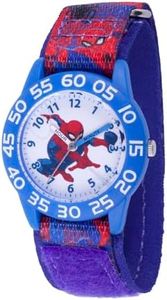 MARVEL Spider-Man Kids' Plastic Time Teacher Analog Quartz Nylon Strap Watch, Blue/Multi, Analog Spider-Man Watch