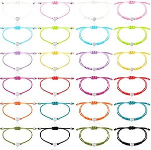 CHENGU 24 Pieces Back to School Friendship Bracelets Adjustable Handmade Braided Rope Bracelets Wish Bracelets for Women(Heart Style)