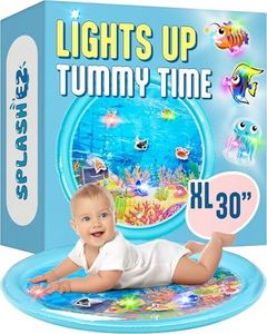 SplashEZ Lights Up Tummy Time Water Mat for Babies, 30" X-Large Baby Water Mat Tummy Time for Sensory Play with LED Glowing Fishes, Inflatable Fun Play Pad for Infants & Toddlers 3 to 36 mo