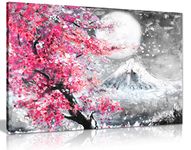 Pink Black & White Oil Painting Japanese Cherry Blossom Landscape Canvas Wall Art Picture Print (24x16)