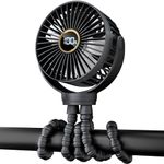 buywoo Portable Stroller Mini Fan, Small Rechargeable Personal Fan, Baby Travel Essentials for Wagon, Car Seat, Battery Powered Biking Gear Accessories, 360° Rotation, 3-Speed (Black)
