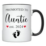 YouNique Designs Promoted to Auntie 2022 Mug, 11 Ounces, Pregnancy Announcement for Aunt Again, Going To Be An Aunt, Gonna Be An Aunt, Aunt Pregnancy Announcement Mug, Baby Announcement (Black Handle)