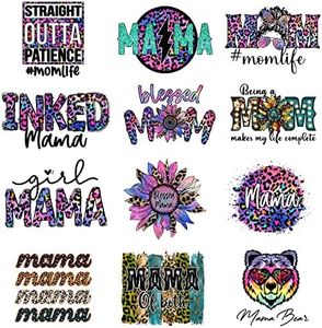 12Pcs Inked Mama Iron On Decals for Clothing Blessed Mama Iron On Patches Sunflower Washable DIY Heat Transfer Stickers for T-Shirt Jean