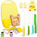 FUNTOOLDE Kids Knife Set for Chopping,13PCS Mini Chef Knife Set for Kids Kitchen Safety Knives Cooking Set,Crinkle Cutter,Y Peeler,Chopping Board,Wooden Children's Knife for Toddlers Boys Girls