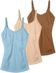 Seamless Nursing Tanks for Women Breastfeeding - Maternity Cami Shirts Pregnancy Tops (3 Packs), Beige & Ochre & Blue, XX-Large