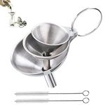 3 Piece Stainless Steel Funnel, Mini Stainless Steel Funnels, Multi-use Small Kitchen Funnel Set with 2 Piece Cleaning Brush for Transferring Essential Oils, Powder,Tiny Spices