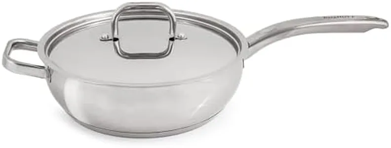 Berghoff Belly Shape 18/10 Stainless Steel 9.5 inches Deep Skillet 3.2qt., Metal Lids, Fast, Evenly Heat, Induction Cooktop Ready
