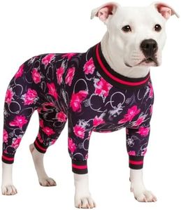LovinPet Large Dog Pajamas - Undershirt for Dog Hoodies, Surgery Recovery Shirt for Dogs, Black and Pink Floral Print, UV Protection Bodysuit for Large Dogs, Pitbull Clothes, Pink M