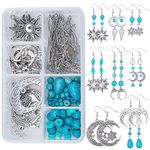 SUNNYCLUE 1 Box DIY 8 Pairs Star Moon Sun Earrings Dangle Making Starter Kit with Turquoise Beads Jewellery Making Accessories Supplies Adults Beginners Women DIY Bohemian Lucky Dangle Earring Craft