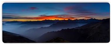 Desk Mat, Alps Mountains Landscape Gaming Mouse Pad with Seamed Edges and Non-Slip Base, Valley Sunset Keyboard and Mousepad Desk Mat for Work, Game, Office, Home, 31.5 X 11.8 Inch, 3mm Thick