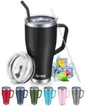 KETIEE Tumbler with Straw and 2 Lids 30oz Travel Mug Coffee Cup with Handle, Insulated Stanleys Cup with Straw and Lid Stainless Steel Travel Coffee Mug Water Cups for Hot Cold Drinks, Black