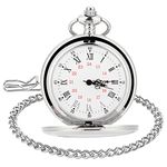 WIOR Classic Smooth Vintage Pocket Watch Silver Steel Mens Watch with 14 in Chain for Graduation Xmas Fathers Day (White