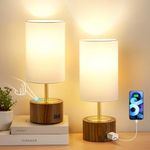 EJIAXIN Touch Lamps for Nightstand - Small Bedside Lamps Set of 2 with Ac Adapter Vintage Modern Table Lamp with Round Fabric Shade for End Tables Living Room Dorm Desk Home Office