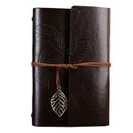 RIANZ Leather Leaf Print Writing Notebook, Handmade Vintage Notebook Journal for Men & Women Art Sketchbook Travel Diary (Coffee Brown)