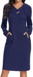 Kimmery Ladies Dresses, Long Tunic Dress for Women Full Sleeve with Pockets V Neck Mini Dresswear Fall Light-Weight Park Picnic Home Tunics Blue XXL