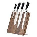 Navaris Wooden Magnetic Knife Holder - Universal Wood Magnetic Block & Organiser for Knives, Scissors, Kitchen Cutlery - Walnut, 27.5 x 7.5cm