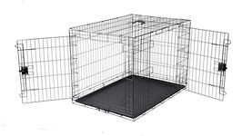 Amazon Basics Durable, Foldable Metal Wire Pet Crate with Tray, Double Door, Divider Panel, 42 x 28 x 30 Inches, Black