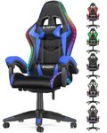 bigzzia Gaming Chair with RGB Computer Chair with Light Reclining PU Leather Video Game Chair with Headrest Adjustable Lumbar Support (Black/Blue)