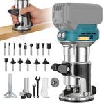 Cordless Router Tool Compatible with Makita 18V, 800W 28000 RPM Brushless Wood Router with 6-Speed Control, Aluminum Base, Depth Adjustment, 15 Router Bits, Palm Router for Woodworking(Tool Only)