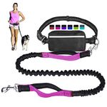 Hands Free Dog Leash for Running Walking Training Hiking, Dual-Handle Reflective Bungee, Poop Bag Dispenser Pouch, Adjustable Waist Belt, Shock Absorbing, Ideal for Medium to Large Dogs (Black W Pink)