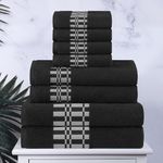 Superior Cotton 8 Piece Towel Set, Plush Quick Dry Decorative Bathroom, Modern Geometric Design with Dobby Border, Face Towels 13�” x 13”, Hand Towels 16” x 30”, Bath Towels 30” x 52”, Black