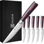 PAUDIN Steak Knives Set of 6, Kitchen Steak Knife 4.5 Inch, High Carbon Stainless Steel Steak Knives, Serrated Steak Knife with Pakkawood Handle, Dinner Knives with Gift Box for Father's Day