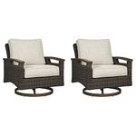 Signature Design by Ashley Paradise Trail Outdoor Swivel Lounge Chair with Cushion Set of 2, Beige & Dark Brown