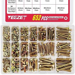 YEEZET 652PCS Grade 8.8 M4 M5 M6 Heavy Duty Bolts and Nuts Assortment Kit Includes 13 Most Common Sizes