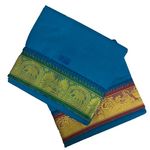 PRAKASAM COTTON Mens Panchakacham 9X5 Unbleached Cotton Colour Dhoti + Towel set (ROYAL BLUE)