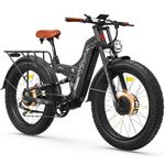 FREESKY Dual Motor Electric Bike for Adults, 48V 30Ah Battery 190KM Long Range AWD Mountain E-Bike, 26" Fat tyre Full Suspension Off-road Electric Bicycle with Hydraulic Disc Brakes, Warrior Pro