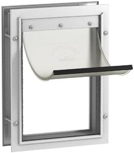 Hakuna Pets Deluxe Aluminum Pet, Cat and Dog Door with 2-Way Locking Panel for Screens, Doors and Walls up to 2.8" Thick, Medium, White