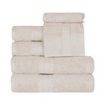 Superior 700 GSM Long Staple 100% Combed Cotton, Durable, Plush and Absorbent 6-Piece Single Ply Towel Set, Ivory (700GSM 6 PC Set IV)