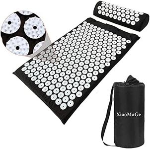 XiaoMaGe Acupressure Mat and Pillow Set with Bag - Large Size 28.7 X 16.5 inch Acupuncture Mat for Neck & Back Pain, Muscle Relaxation Stress Relief, Sciatica Pain Relief Pillow (Black)