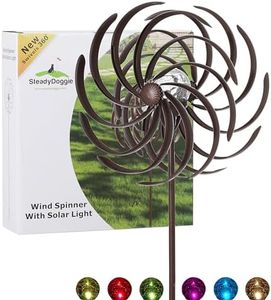 Solar Wind Spinner Willow Leaves-Improved 360 Degrees Swivel Multi-Color LED Lighting Solar Powered Glass Ball with Kinetic Wind Spinner-Metal Sculpture Construction-Outdoor Yard Lawn & Garden