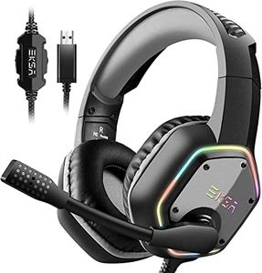 EKSA E1000 Gaming Headset for PC, PS4, PS5, USB Wired Headphones with Microphone Noise Cancelling, 7.1 Surround Sound, RGB Light Over Ear Headset for Computer, Laptop Grey