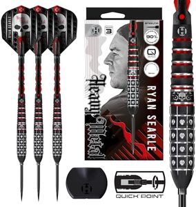 Harrows Ryan Searle Heavy Metal Series 3 90% Tungsten Darts, Steel Tip Darts with Quick Point System | 22g, 23g, 24g, 26g, 30g & 32g | With Quick Point Tool, Carbon ST Shafts & Silika Flights (26g)
