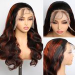 Ombre Lace Front Wig Human Hair 1B/350 Highlight Lace Front Wig Human Hair Body Wave 13x4 HD Lace Frontal Wigs Human Hair Pre Plucked Glueless Wig Human Hair 180 Density 18Inch