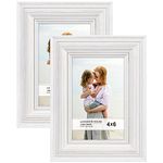 Langdon House 4x6 (10x15 cm) Real Wood Picture Frames (Weathered White - Gold Accents, 2 Pack), French Country Style Wooden Photo Frame 4 x 6, Lumina Collection