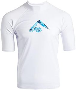 Kanu Surf Men's Fiji UPF 50+ Short Sleeve Sun Protective Rashguard Swim Shirt, Tahiti White, Medium