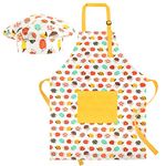 KinHwa Kids Apron and Chef Hat Set Cotton Children Aprons with Pocket Cute Child Aprons with Adjustable Neck Strap for Boys Girls Cooking Baking (Yellow Hedgehog)
