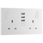 BG Electrical 2021-01FU-4-39400 Double Switched 13 A Fast Charging Power Socket with Three USB Charging Ports, 3.1 A, 5 V, 15.5 W, Square Edge, White