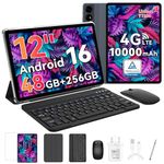 12 Inch Tablet, 2.5K(2400x1600)90Hz Android 16 Tablet Large Screen, For Gaming, Drawing And Painting, 48GB+256GB, 10000mAh/18W, 16+8MP, Octa Core T7280 Tablets with Keyboard,Mouse&Pen, 4 year Warranty