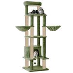 FURRLOVERS Multi-Level Cat Tree Tower, 64-Inch Tall, with Scratching Posts, Hammocks and Condo, Grey (FURR-88 - Green)