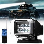 Remote Control LED Search Light, Auto-Reset 360 Rotating Marine Spotlight for Truck Boat, Off Road 50W LED Auxiliary Searchlight 12V 24V, 6 Powerful Magnets Built-in