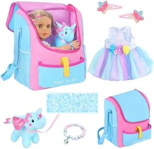 UNICORN ELEMENT 18 Inch Girl Doll Accessories with Doll Carrier Bag + Dress + 2 Hairpins + Blue Sticker + Bracelets + Toy Elephant, Baby Doll Clothes and Accessories for 18 Inch Doll (No Doll)