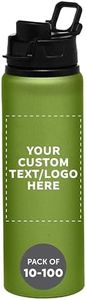 DISCOUNT PROMOS Custom Aluminum Water Bottles Snap Lids 25 oz. Set of 10/50/100 Personalized Bulk Pack Reusable for Gym Hiking Cycling School - Green