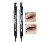 Eyeliner Stamp - OCHILIMA Double-sided Liquid Eyeliner Pen with Eye Makeup Stamp, Waterproof, Double Sided & Long Lasting Seal Tattoo Makeup Tool Red Black No smudge (Moon/Star）Shape Stamp Pen 2 Pcs