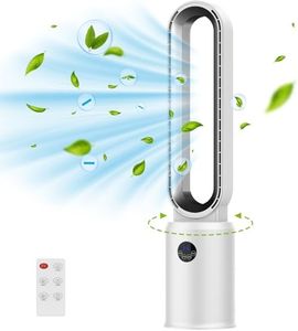 Cobuy Bladeless Tower Fan with Remote, Air Circulator Cooling Fan for Indoor Use, 24 Speeds Settings, 12 Timer, Quiet Oscillating Fan for Home Bedroom, Silver