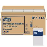 Tork Universal B1141A Beverage Napkin, 1-Ply, 1/4 Fold, 9.38" Width x 9.38" Length, White (Case of 8 Packs, 500 per Pack, 4,000 Napkins)