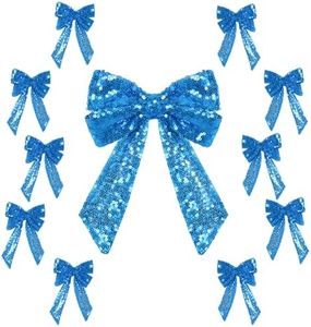 PartyDelight Bow Decor Turquoise 10Pcs Sequin Christmas Tree Bows 6x8Inch Ribbon Tie for Xmas Birthday Party Room Decorations Coquette Backdrop Wall Decors